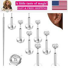 G23 Implant Grade Titanium Flat Back Earrings 1.5/2/2.5/3MM CZ  Hypoallergen...