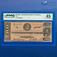 1862 $2 Confederate States Of America, CSA T-54, PMG XF 45 #42306