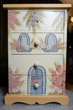 Wooden Hand Painted 4 Drawer Jewelry Storage Box Chest 12" x 8" X 4" As Is