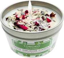 TOMOKO White Sage Candle, Leaf, Rose, Lavender, 