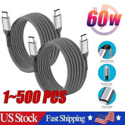 60W USB C to C Cable Fast Charge PD Nylon Cord 3/6/10FT for iPhone17 Samsung lot