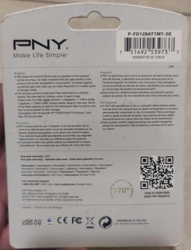PNY 128GB USB 2.0 Flash Drive Attaché NEW SEALED NOS  - Image 2 of 2