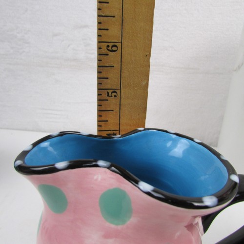 Vintage Outta Hand Pitcher Amy Hetrick Pink Green Polka Dot 6in Ceramic 2001 Mug - Picture 5 of 6