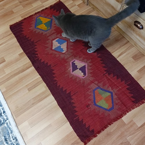 2.1 x 4.2 ft Vintage Turkish Kilim Rug , 2x4 Handmade Wool Kelim 64 x 128 cm