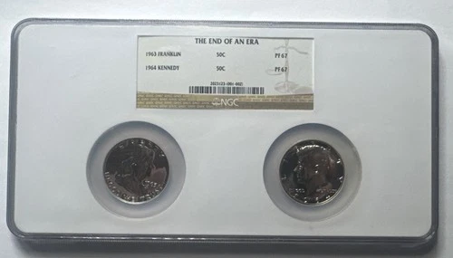 1963 Franklin & 1964 JFK Kennedy 50c Half Dollar NGC The End of an Era PF67