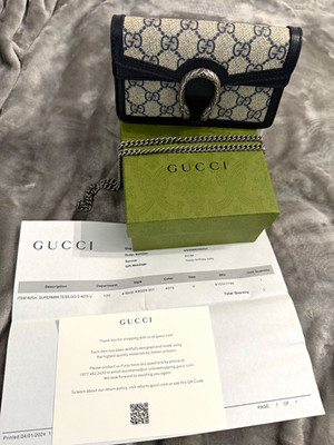 Gucci Dionysus GG Super Mini Crossbody Bag Beige/Blue Silver Chain Strap