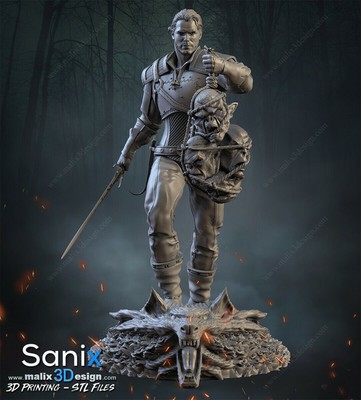 Witcher (Full) Figürchen Druck 3D Harz 18cm (Nicht Lackiert)