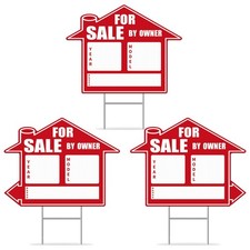 17x13 inch For Sale By Owner Yard Sign 3-Pack with Metal H-Stakes Blue