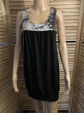 NEW VINTAGE Women's Party Evening Dress Size M Black Silver Sequin By Speechless