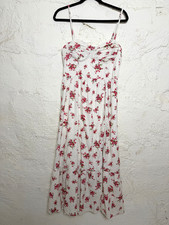 ASTR The Label Floral Tiered Dress Medium M Cream Red Linen Bustier Slit Midi
