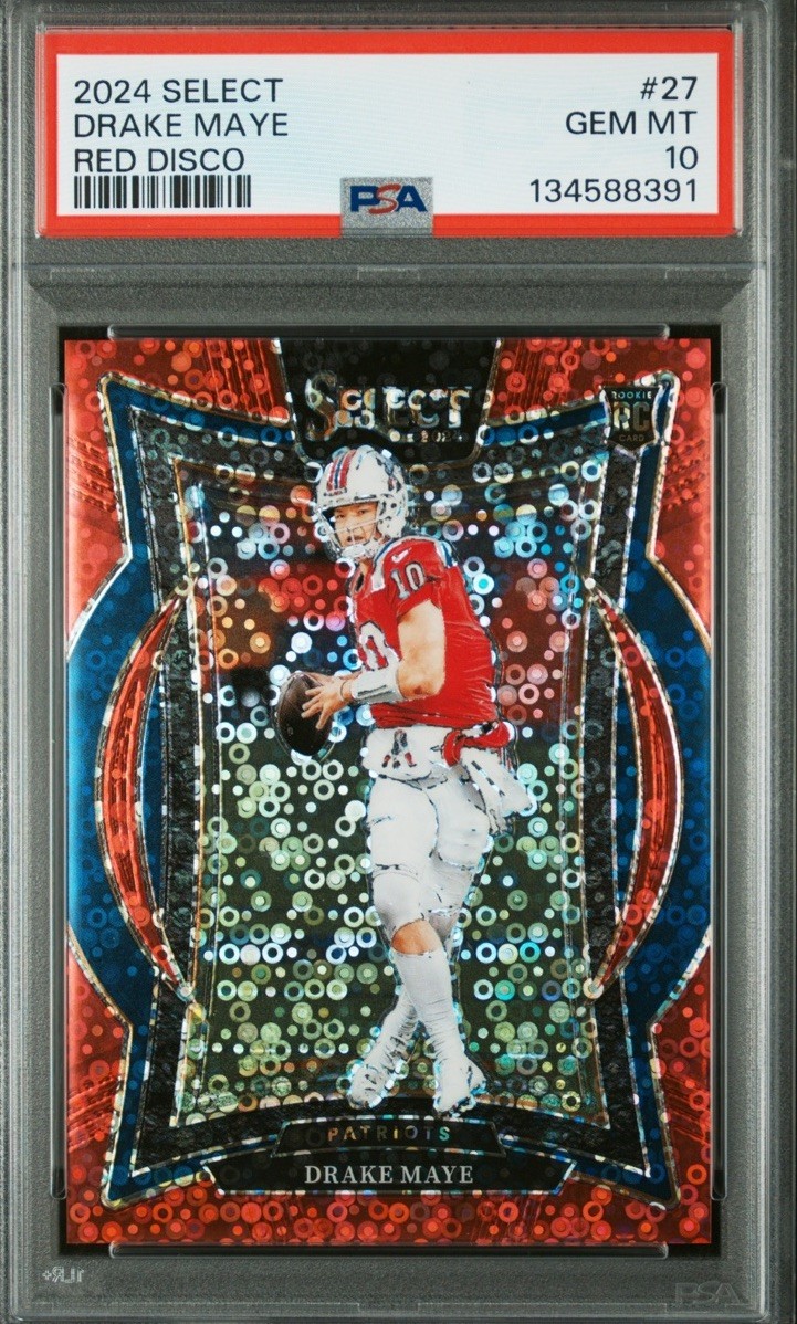 2024 Panini Select - Concourse Drake Maye #27 Red Disco Prizm /49 (RC)