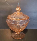 Anchor Hocking Depression Glass Mayfair Open Rose Pink Footed Covered Candy Dish