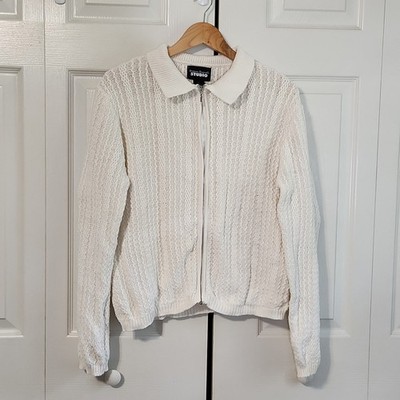 Designers Original Studio Lemon Ice Cable Knit Full Zip Cardigan Sweater Size M