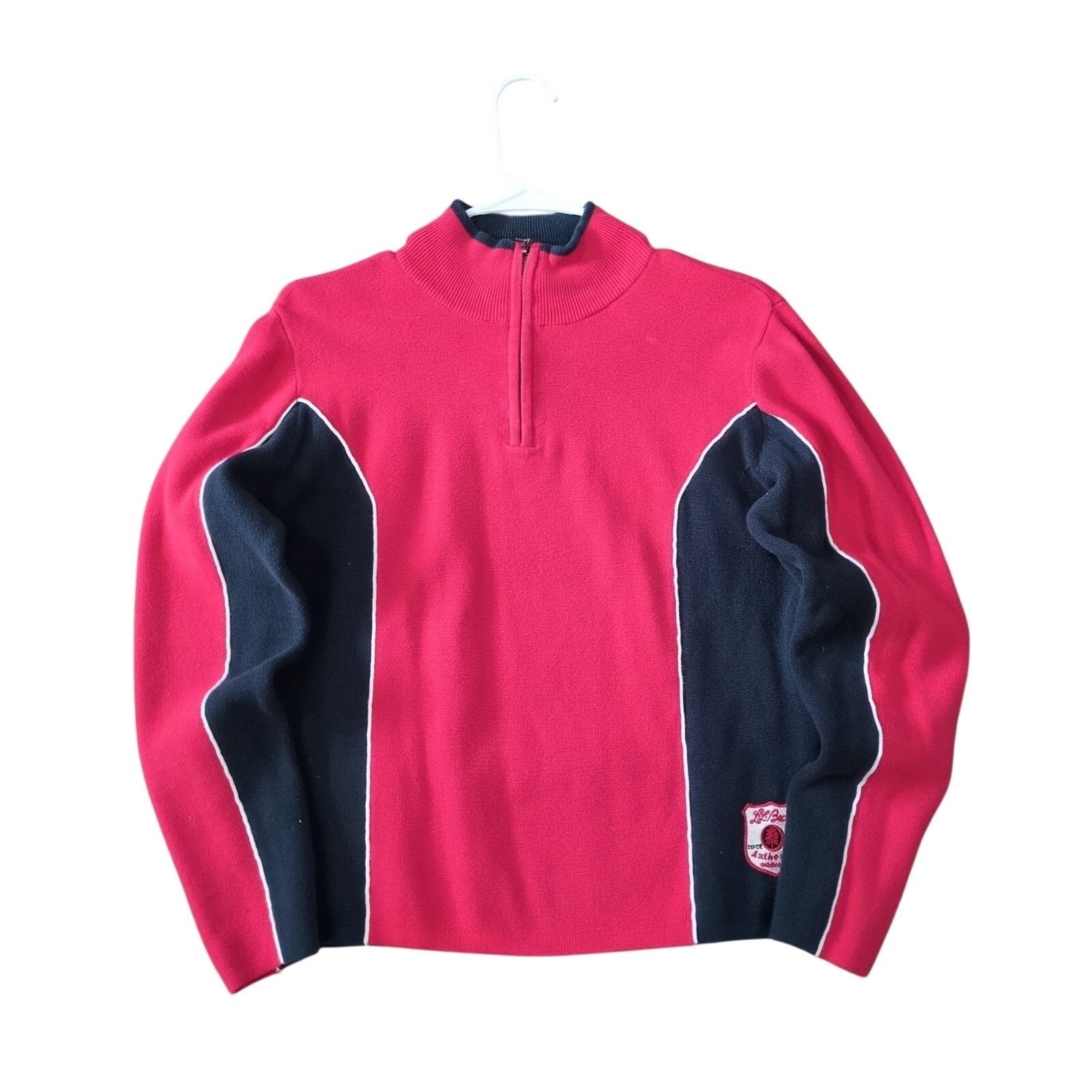 Vintage L.L. Bean Sweater Women's Size L Large Red Pullover Sweatshirt 1/4 Zip