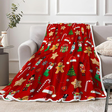 Red Christmas Throw Blanket for Couch, Colorful Warm Xmas Fleece Blankets with G