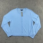 J Crew Womens M Merino Wool Cardigan Sweater Long Sleeve Crew Neck Blue