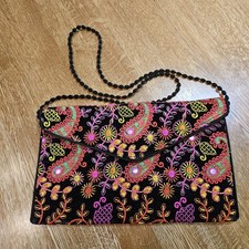 Vintage Velvet Psychedelic Design Purse With Cord Strap