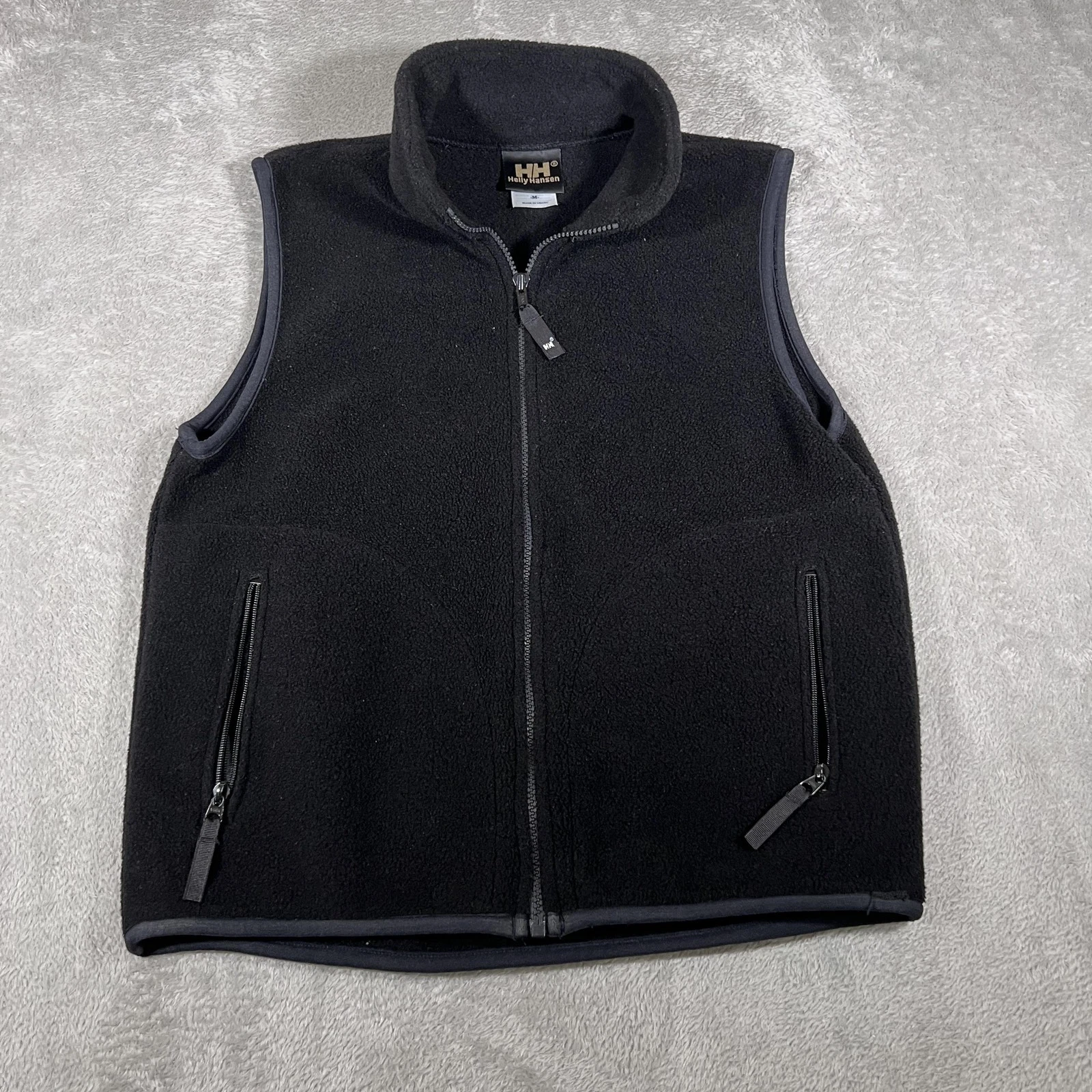 Vtg Helly Hansen Vest Men Medium Black Fleece Full Zip Sleeveless Outdoor USA
