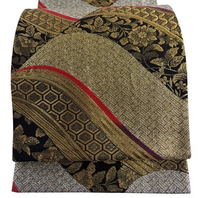 Japanese Kimono Fukuro obi excellent item flower arabesque cloisonné gold thread