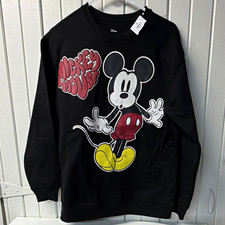 Disney Mickey Mouse Black Graphic Print Crew Neck Pullover Sweatshirt Women s S
