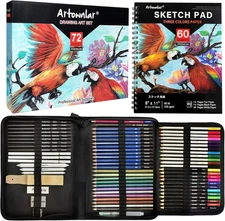 72-Piece Professional Drawing Set with Sketchbook & Art Supplies in Gift Case