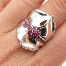 HAGIT GORALI 925 Sterling Silver Vintage Real Ruby Modernist Ring Size 9.25