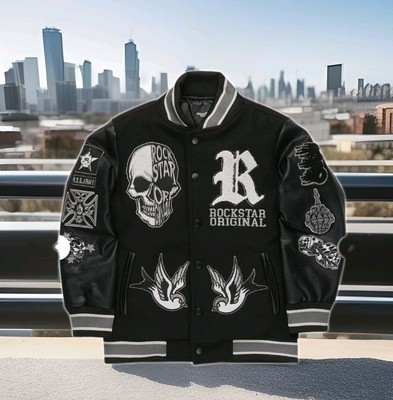 NWT! Rockstar Original YOUTH Boys Vidar  Black Varsity Bomber Jacket SZ 6/7 $165