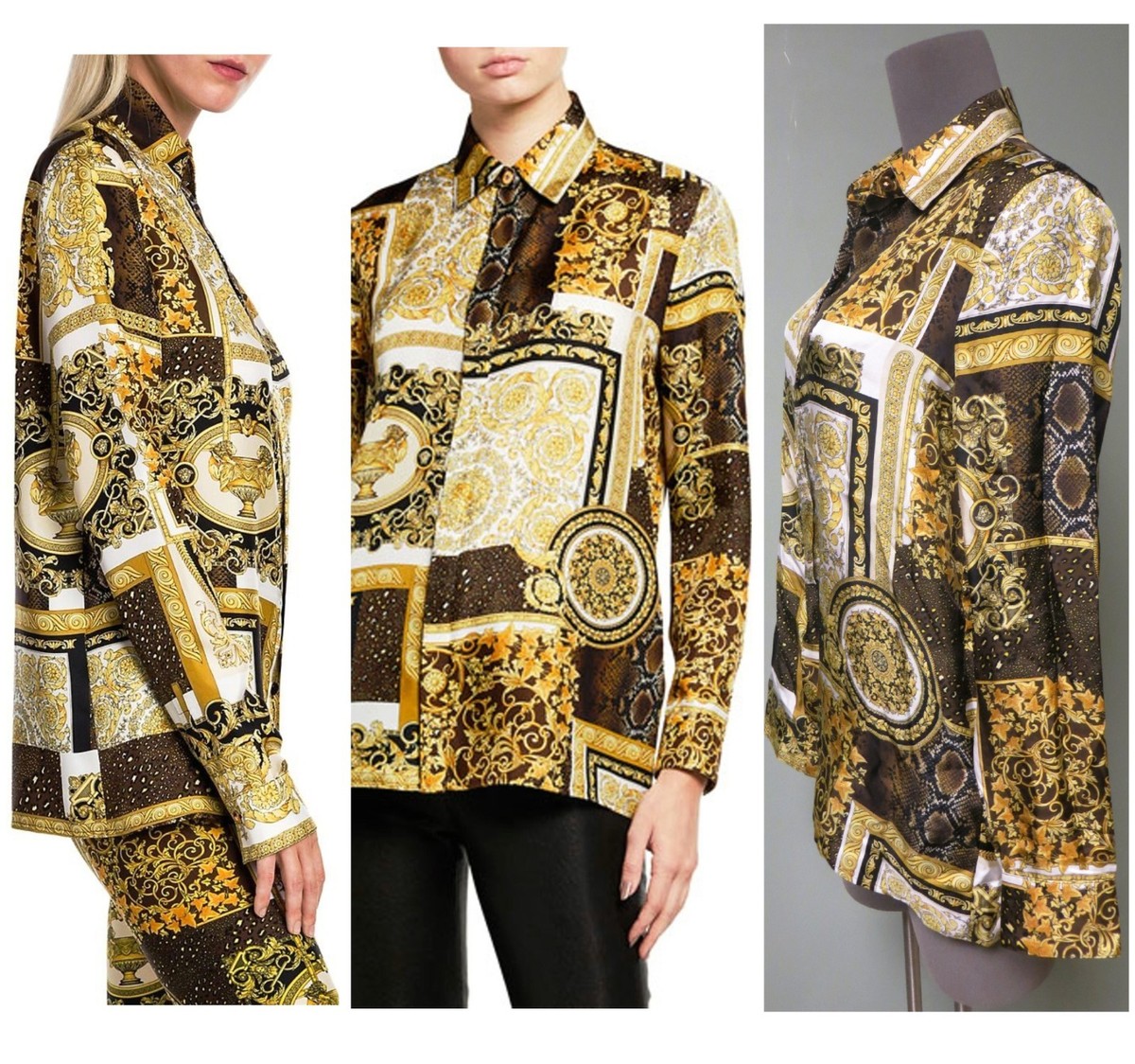 新品未使用 Versace Medusa baroque Short Shirt $1175 Versace Baroque Medusa Barocco Button Shirt 40
