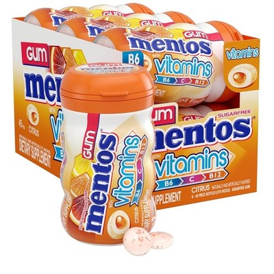  Mentos Gum Sugar Free Chewing Gum with Xylitol, Citrus Flavor, 6 Bottle  