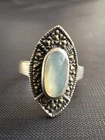 Vintage 925 Sterling Silver Art Deco Nacre Marcasite Accent Ring Size 6.5 US