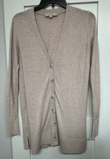 LOFT Womens Small Pink Oatmeal Speckled Long Cardigan Sweater V Neck Button