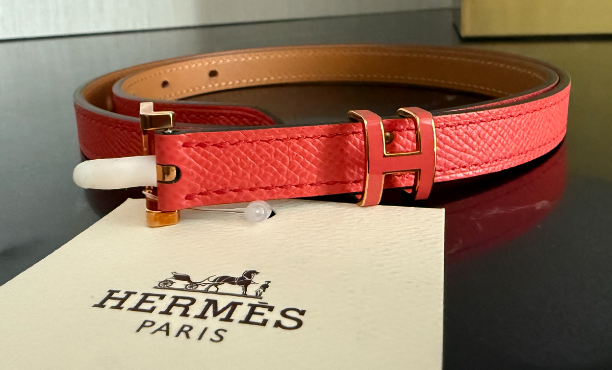 New Hermes Pop H Epsom Leather Belt Rose Jaipur with Rose Gold