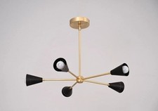 5-Arm Sputnik Brass Chandelier - Handmade Mid...