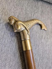 Vintage Brass Handle Mermaid walking stick with a hidden flask walking cane