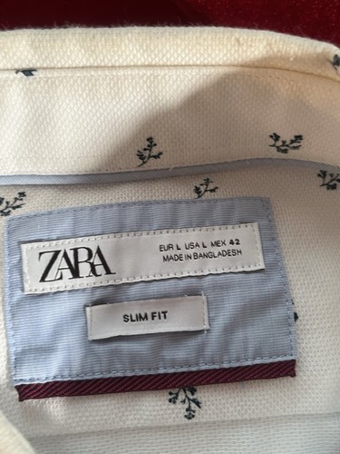 ZARA Men’s Slim Fit Dress Shirt L White Floral Print Long Sleeve - Picture 14 of 18