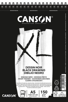 Zeichenblock CANSON XL A5 Schwarz 20 Blatt 150g/m² Künstlerpapier Skizzenbuch