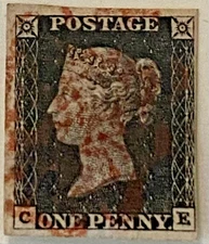 Great Britain Penny Black with 4 Margins and Red Maltese Cross Very Nice L 1559