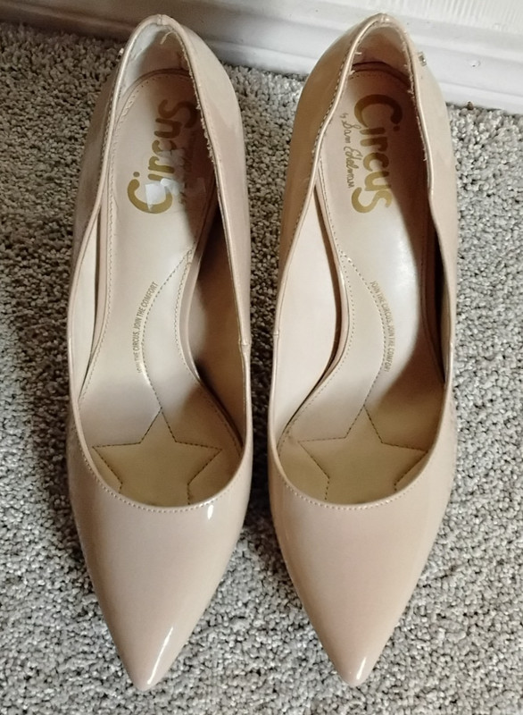 Sam Edelman Woman's Shoes Circus 4" Stiletto Beige Patent Size 8M