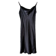 VTG Bebe Slip Dress M Black Satin Cowl Neck Midi Cocktail 90s Y2K Going Out