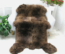 BROWN BRITISH HERDWICK SHEEPSKIN RUG "BEAR" HIDE QUAD NATURAL THROW LAMBSKIN Q64