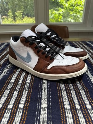 Nike Jordan 1 Low White Black Light Blue  And Brown Leather
