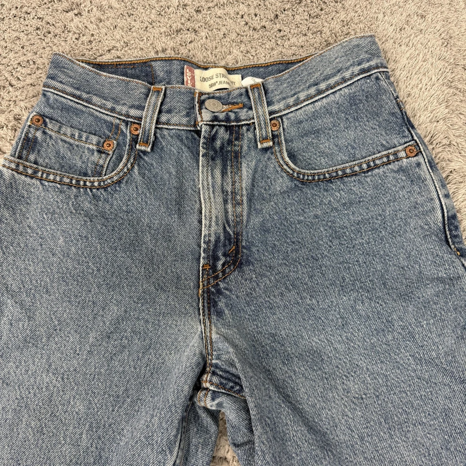 Vintage Levis 569 Jeans Boys 12 25x26 Blue Loose Straight Denim Light Wash - Image 2 of 4