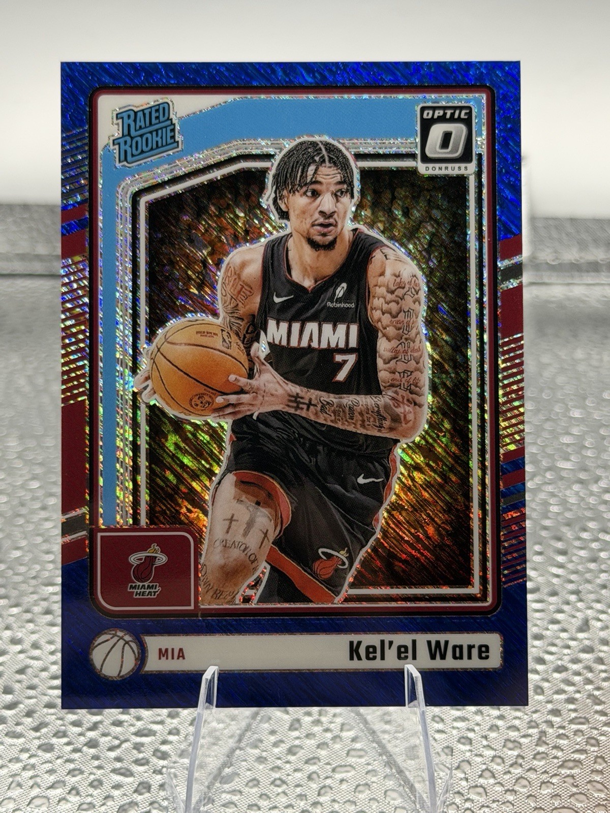 Kel’el Ware 2024-25 Donruss Optic Rated Rookie Blue Shimmer #/75 Miami Heat #280