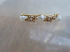 Antique 14k Gold Baroque And Seed Pearl Victorian Bar Pin Vintage Maker's mark A