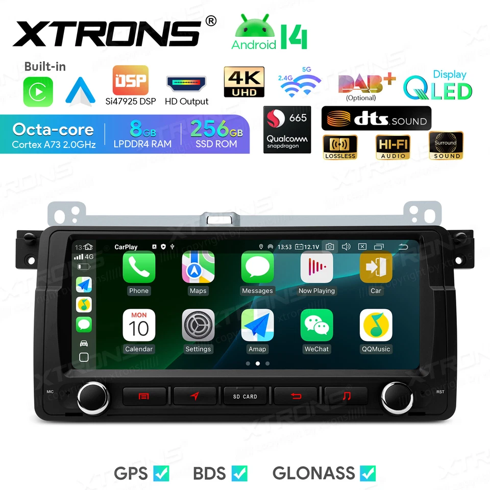 Radio estéreo GPS para automóvil 8,8" Android 14 Qualcomm 8 núcleos 8+256 GB para BMW E46 DTS DSP Foto 4 de 4