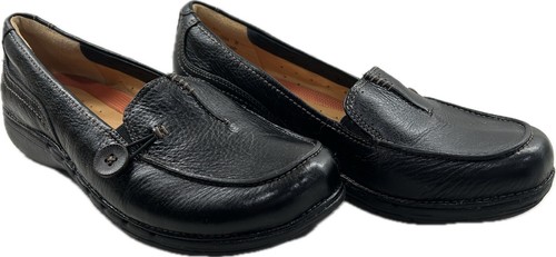 Mocassins Clarks non structurés en cuir noir chaussures à enfiler bouton confort femme 9 - Photo 2/6
