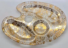 MCM VTG 60's ART Palette Shaped Gold Floral 15" Serving Platter Georges Briard ?