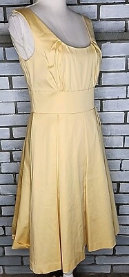Calvin Klein Women's Sleeveless Pleated A-Line Dress Size 6 Yellow Cotton  Blend