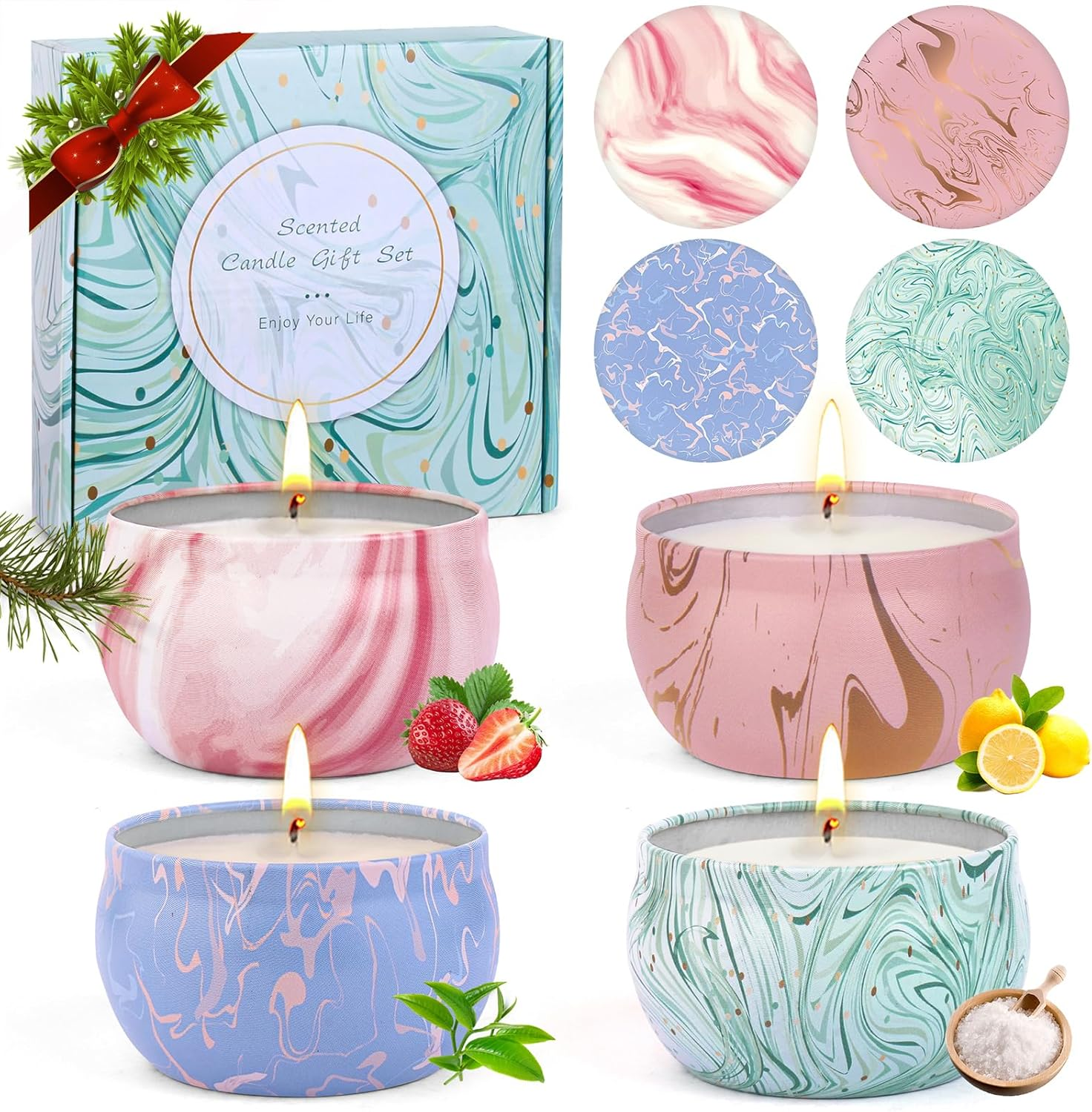 Candle Gifts,Scented Candles Christmas Gift Set for Women, 4 Pack Aromatherapy C