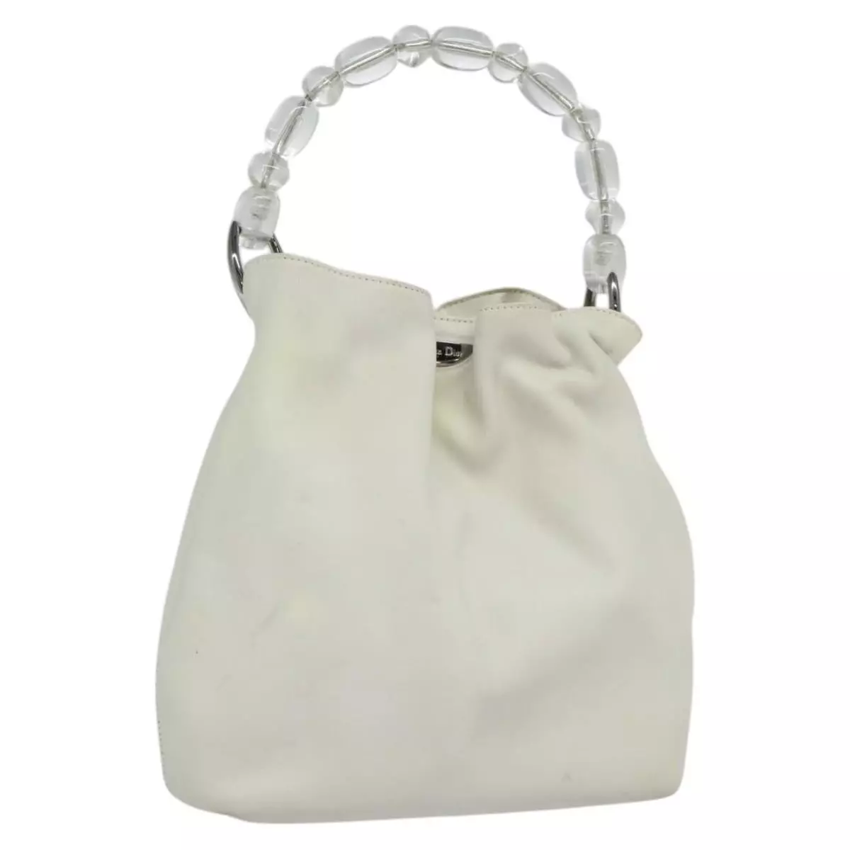 Sac Christian Dior Maris perle cuir plastique blanc clair argent authentique BD516